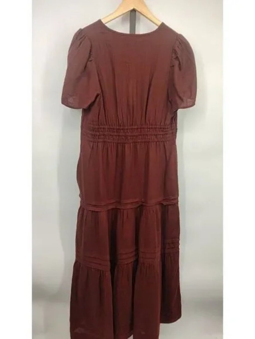 QUINCE 100% European linen tiered maxi dress in chocolate brown (M) - Picture 2 of 9